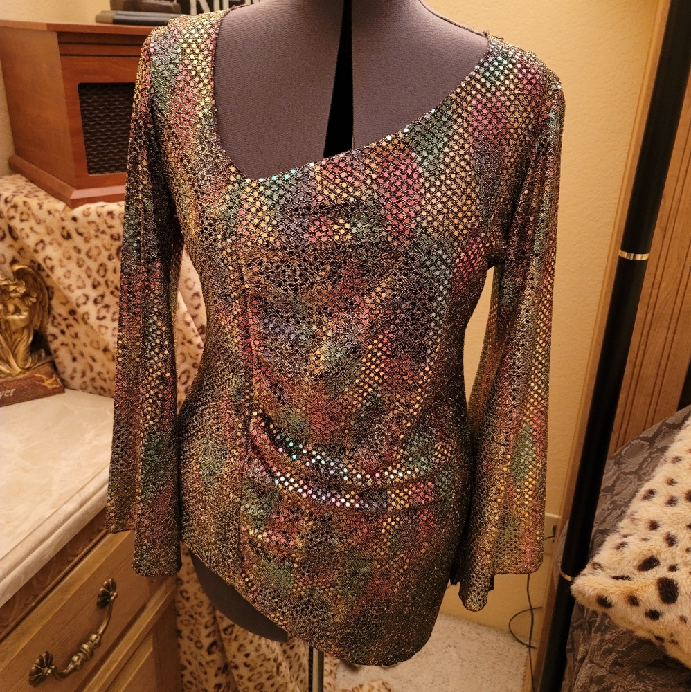 2/$25 or 3/$30….Custom Made Metallic Asymetrical Bling Top